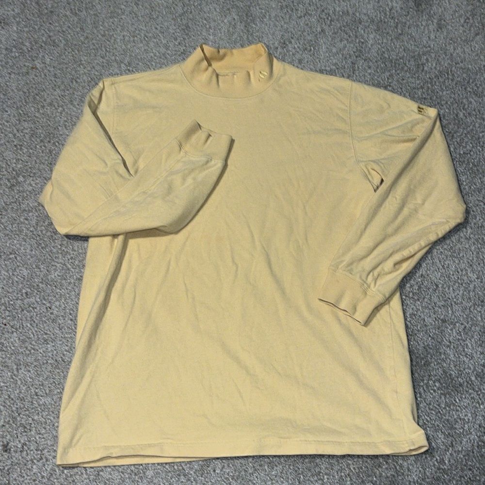 Men’s cotton Adidas Gold Maize Long sleeve mock turtle golf polo shirt L